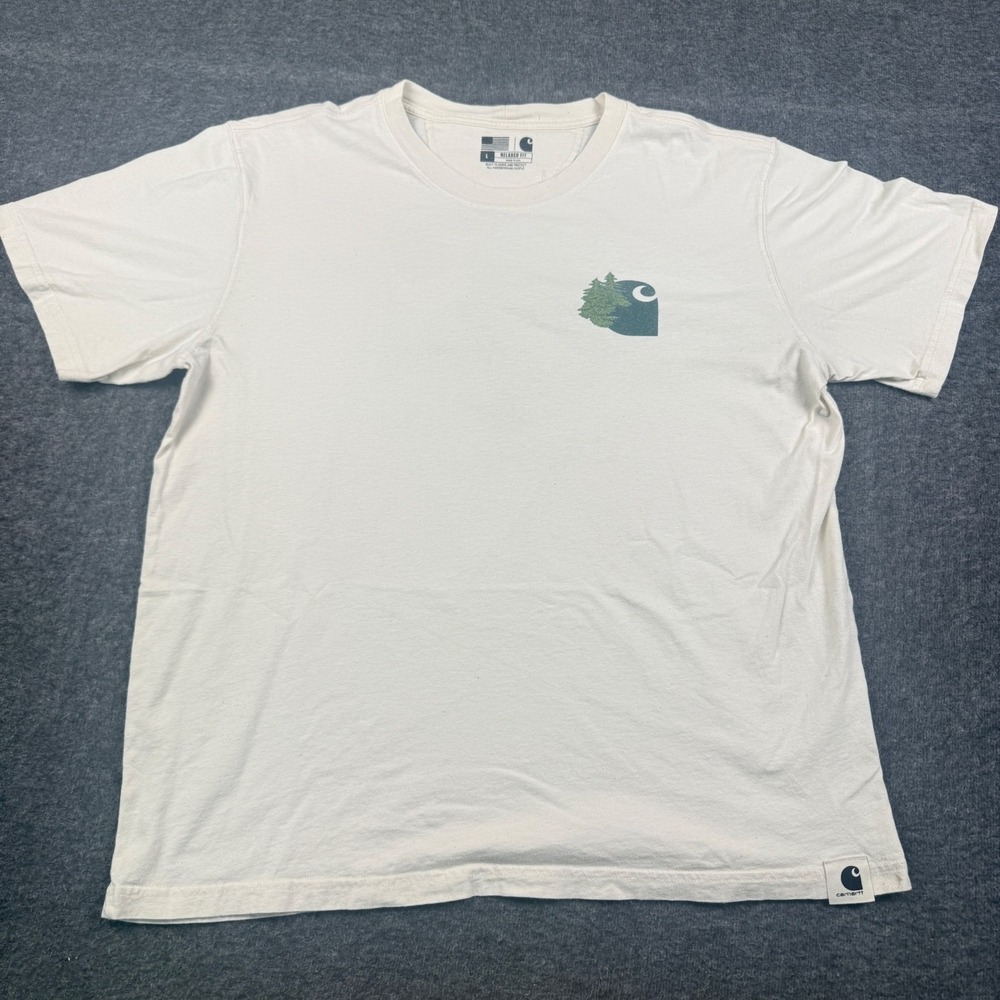 Carhartt T-Shirt Mens Large White Graphic Tee Mushroom Nature Logo Relaxed Fit